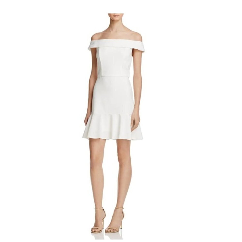 A.B.S. Collection Off Shoulder Flounce Ruffle Hem Mini Dress in Ivory Sz. 8 NWT